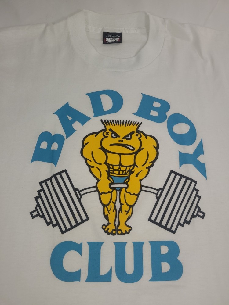 Vtg 80s 90s Single Stitch Bad Boy Club Gym Muscles Graphic T-Shirt Large Golds