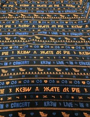 KR3W Shirt Mens Large Black Blue Orange All Over Print Skate Or Die Graphic Tee