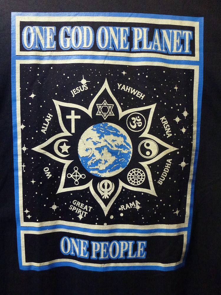 One God One Planet One People Religion Unity RARE Large T-Shirt
