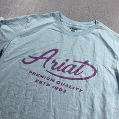 Ariat Rebar Mens XXL Light Blue Purple Graphic Logo Premium Quality T-Shirt