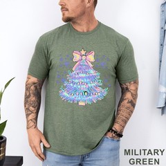 Pastel Holographic Christmas Tree Shirt, Coquette Christmas Tree Shirt, 203704