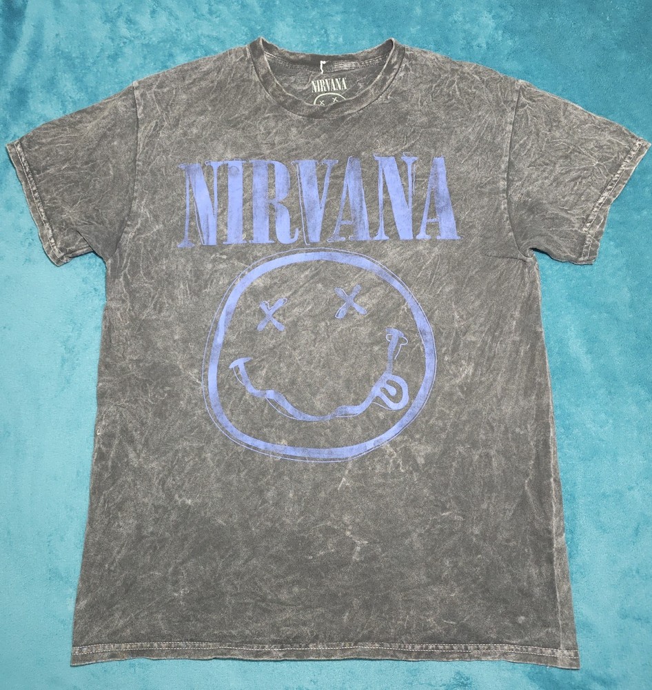 Nirvana Logo Black Acid Wash Short Sleeve Cotton T-Shirt Men’s M