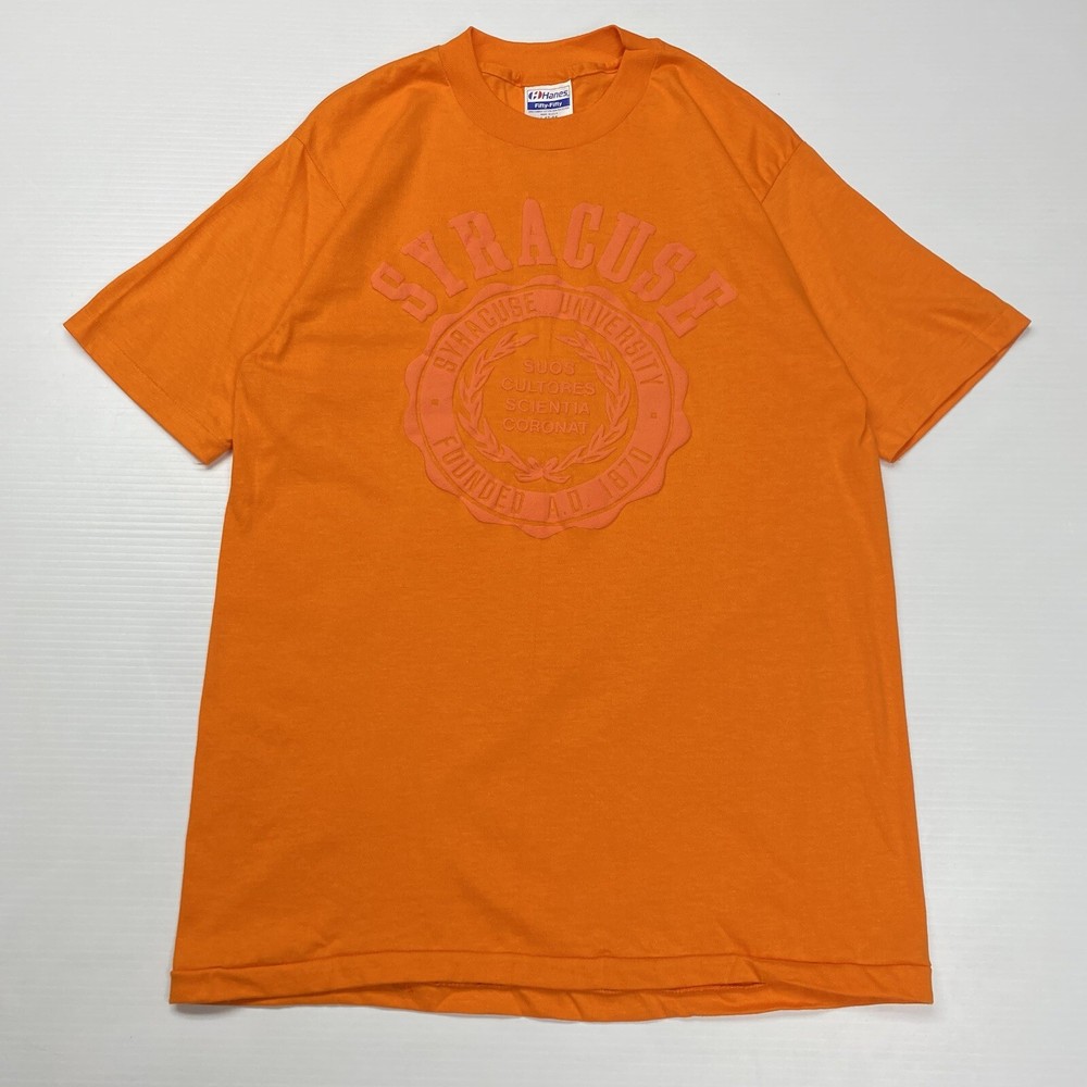 Vtg 80s Hanes Syracuse University Puff Print Mens Shirt L Orange College USA