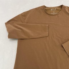 BYLT Shirt Mens 2XL Brown Drop Cut Lux Long Sleeve Stretch Tagless Crewneck Tee