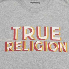 True Religion Shirt Mens Large Gray Heather Spellout Long Sleeve Crew Neck