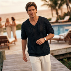International Male M Sweater Black Cotton Cable Knit Archival Rare Y2K V-Neck