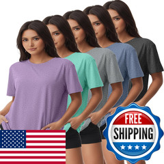 Kinglaman 5 Pack Womens Dry Fit Workout Top Short Sleeve Athletic Yoga Tee