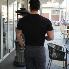 2025Summer Fashion Solid Color Ribbed Slim T Shirts Men Streetwear Classic Simpl