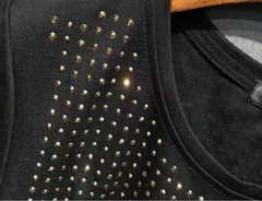 New Men Cotton Hot Drilling Polka Dot Rhinestones Black T-Shirt Short Sleeve