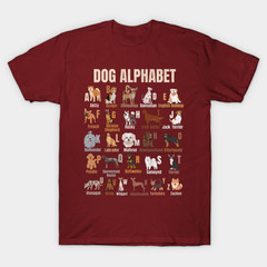 Dog Alphabet T-Shirt Cute ABC Breeds Graphic Tee Gift for Dog Lover Teacher Kids