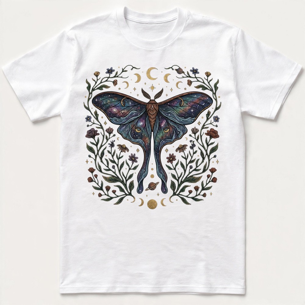 Celestial Luna Moth T-Shirt Galaxy Moon Phases Witchy Boho Nature Lover Gift