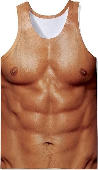 Funny 6 Pack Abs Tank Top Men Muscular Chest 3D Graphic Print Workout Gym Vest