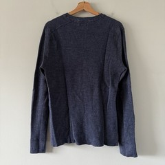 Wallace & Barnes Henley Thermal Mens Large Waffle Knit Workwear Pullover Blue