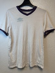 Umbro Men’s White Purple Graphic Logo Ringer V-Neck Short Sleeve Tee XL