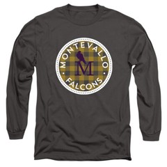 Uni of Montevallo Adult Long Sleeve T-Shirt Plaid Badge, Charcoal, S-3XL
