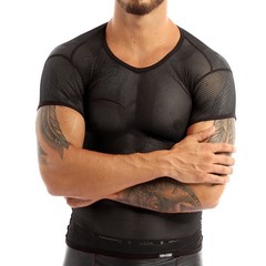 Mens Tops Tank Vest Crop Top Fishnet Holiday Mesh Muscle See Through Shirt