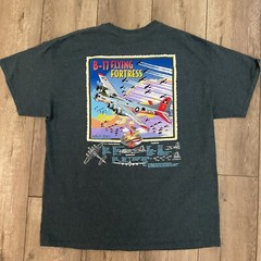 B-17 FLYING FORTRESS Black T-Shirt Front & Back Graphic Print Size XL