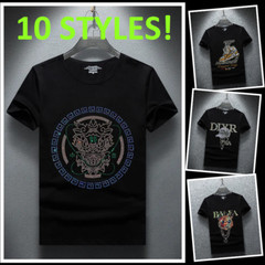 New Fashion Trendy Rhinestones Summer Short Sleeve Luxury Men Streetwear T-Shirt