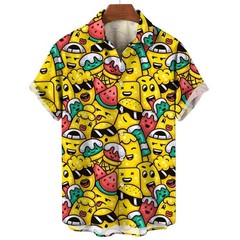 Mens Button Down Shirts Graffiti Printed Hawaiian Colour Top Summer Gift Shirt