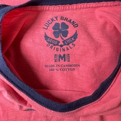 Lucky Brand Ron Puro Cubano Cane Rum Graphic Ringer Tee Mens M Retro Pink Red