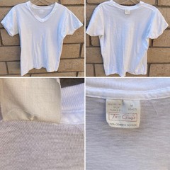Vintage Two Guys White V Neck T Shirt Combed Cotton Size M Single Stitch