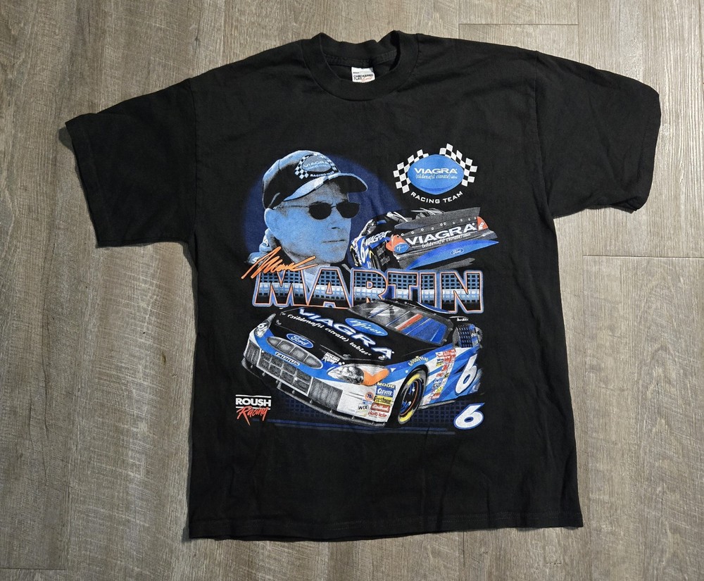 Checkered Flag Sports Label Nascar Viagra Racing T Shirt Size Large Mark Martin