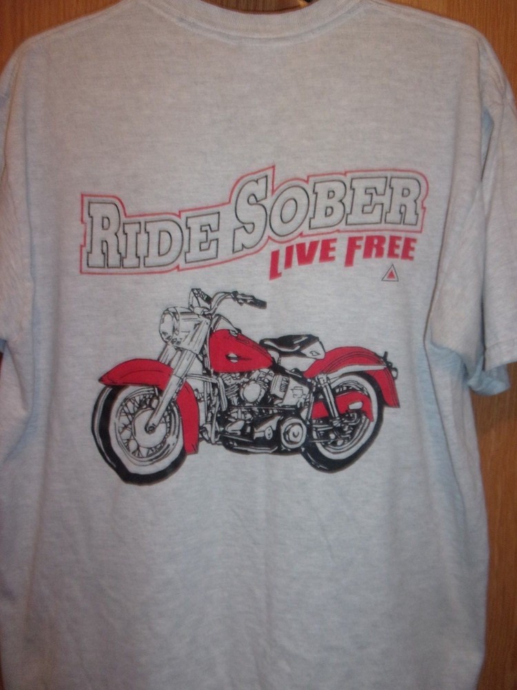Motorcycle Ride Sober Live Free gray graphic L t shirt Spirit Riders Distressed