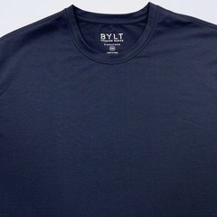 BYLT Premium Basics Shirt Mens 2XL Navy Blue Crewneck Split Hem Stretch Athletic