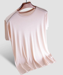 Men’s Silk T-Shirt Knitted Crew Neck Short Sleeve Summer Casual Top Soft