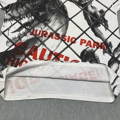 Vintage Jurassic Park Shirt XL Velociraptor AOP Cage Danger 1993 Movie Promo 90s