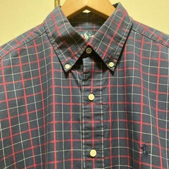 Ralph Lauren BLAKE BD Check Shirt M Navy Red White Collared For 14Y+ Japan