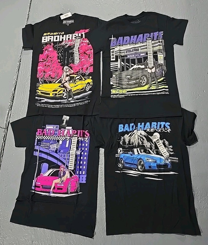 Bad Habits Racing Anime Graphic T-Shirt Lot 4pc SZ Small (S1C)