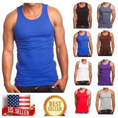Men S-5XL Lot T-Shirt Tank Top 100% Cotton Wife Beater Slim Muscle Big Size Gym