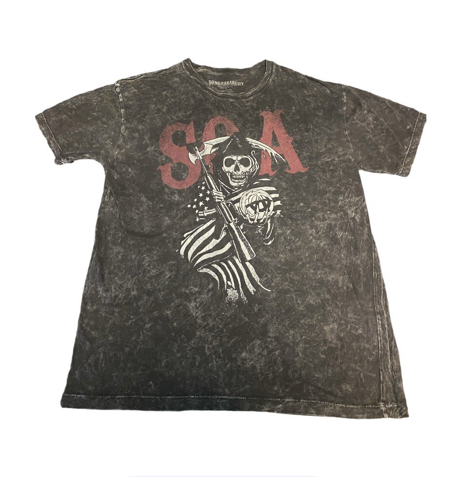 Sons Of Anarchy Reaper Flag T Shirt Size XL Gray Tie Dye 2014 Biker