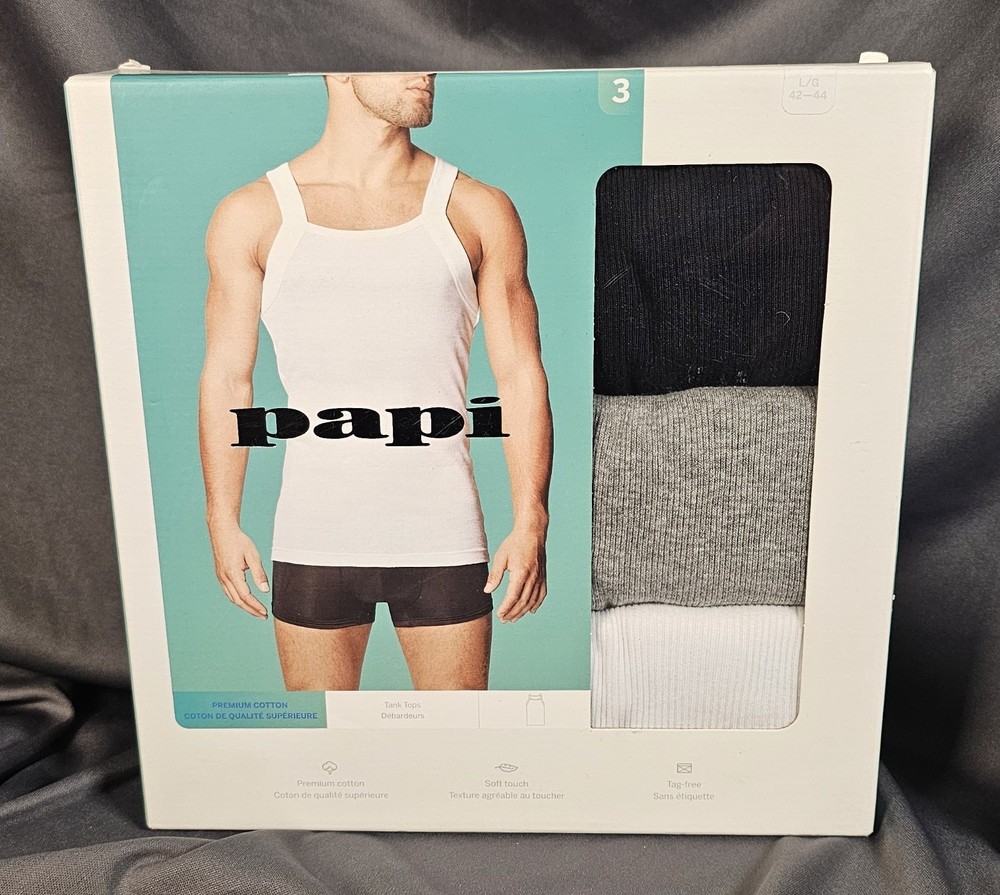Papi 3 Modern Tanks L White Gray Black Premium Cotton Square Neck Tank Tops