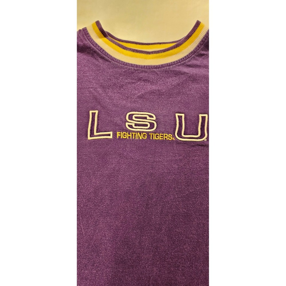 Active LSU Fighting Tigers Embroidered Purple T-Shirt Mens Large Collegiate Tee