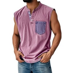 Men Sleeveless Beach Shirts Summer Hawaiian Shirts Casual Button Henley Tank Top