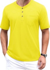 MAGCOMSEN Men’s Henley Shirts Short Sleeve Pocket Tee Shirts Yellow Size S