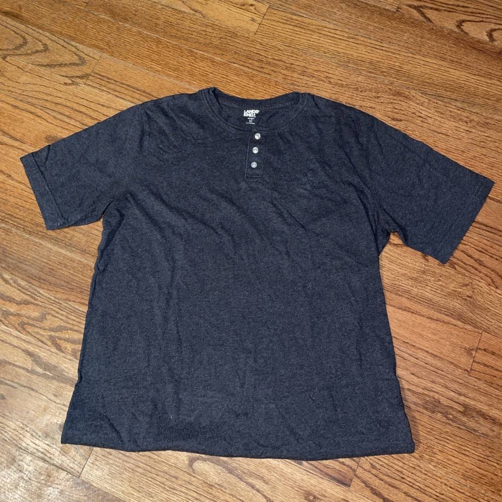 Lands’ End Henley Super T Men’s Large Tall 42-44 Short Sleeve Charcoal EUC