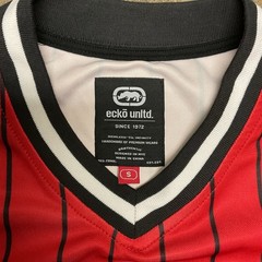 Marc Ecko Jersey T Shirt Mens S Red Black Vertical Stripe Heavy Fabric Print