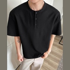 Men’s Casual Lightweight T Shirt Imitation Linen Texture Collar Design