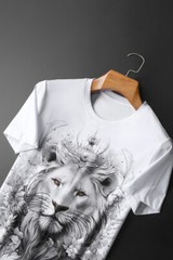 New Fashion Lion Rhinestone Summer Short Sleeve Luxury Men Cotton Trend T-Shirt