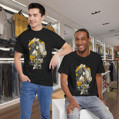 Black Yellow White Flower Cotton Art T-Shirt