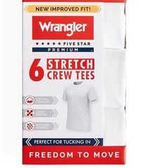 Wrangler Five Star Premium Stretch Crew Neck Tee 6-Pack White M Moisture Wicking