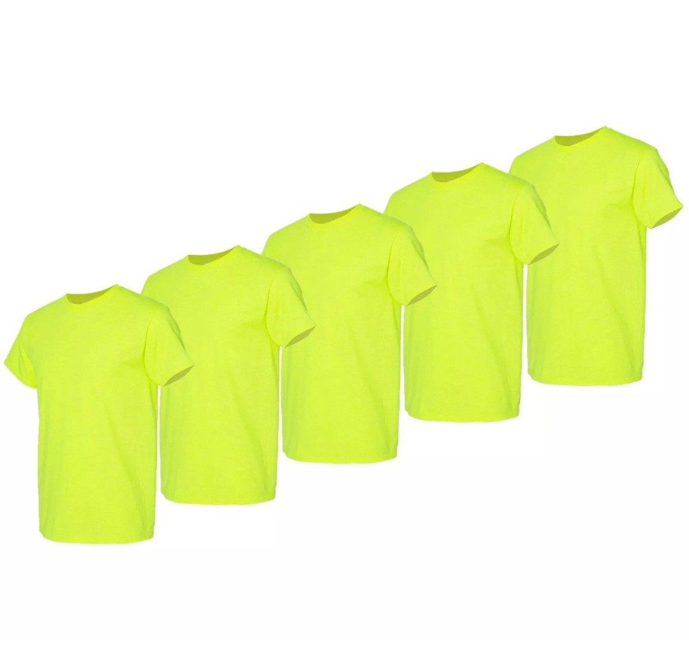 Bulk Lot Gildan Men Heavy Cotton Plain Short Sleeves T-Shirt Safety (Pack Of 5)
