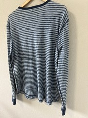 Lucky Brand Mens XL Blue White Striped Henley Shirt Long Sleeve 100% Cotton