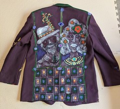 Artisan OOAK Upcycled Hand painted Blazer Jacket Colorful People Jewels 23″ PTP