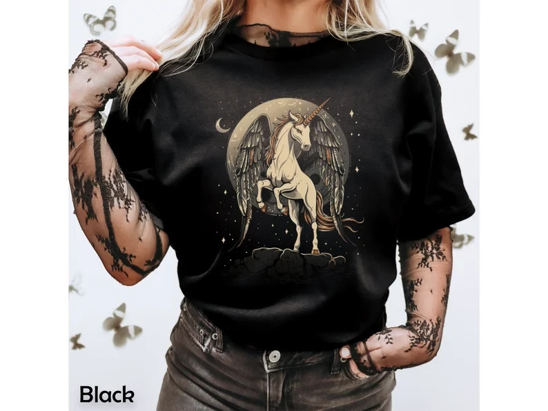 Unicorn Shirt for women, Album art trendy celestial moon Unicorn