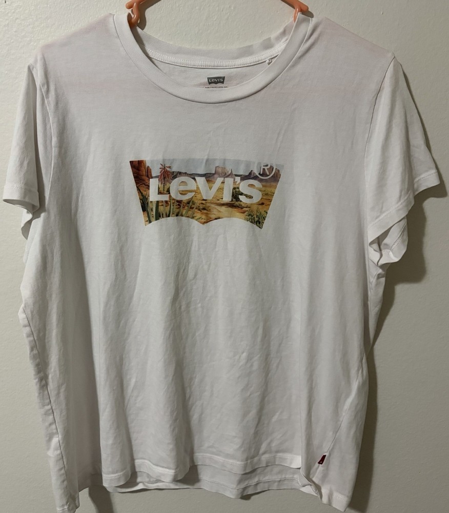 Levi’s Womens White Graphic Logo Cotton T-Shirt XL Short Sleeve