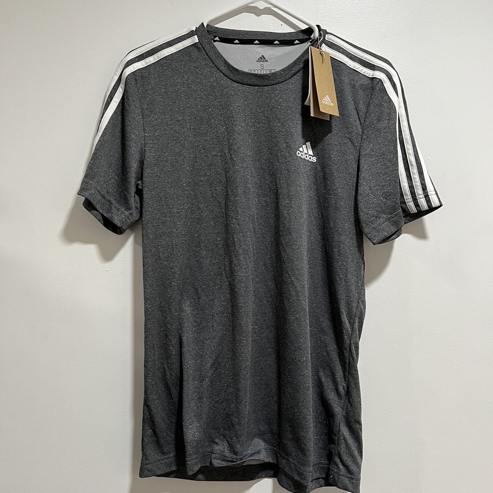 Adidas Mens Climate T Shirt Gray 3 Strip White Logo Size S